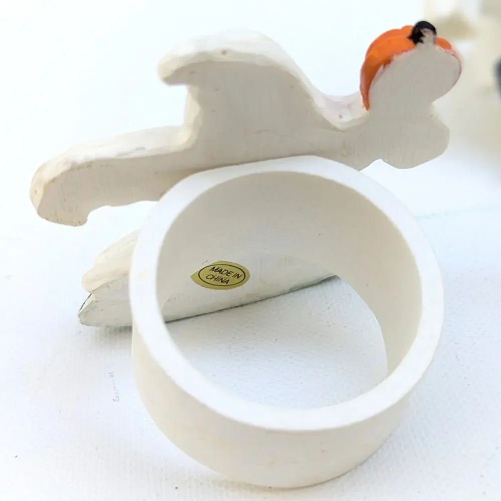 Set of 3 Vintage Halloween Ghost Jack-o’-Lantern Pumpkin Stoneware Napkin Rings